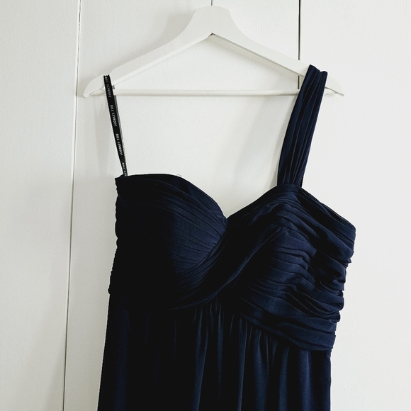 Bill Levkoff One Shoulder Navy Blue Ruched Dress - Picture 3 of 5